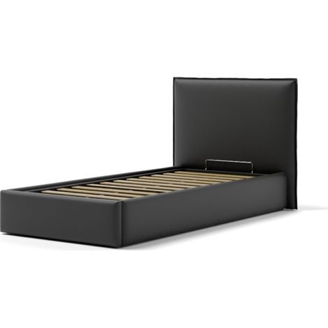 letto singolo "zoom" in ecopelle colore nero con rete e contenitore, 90x190 cm (1/4)