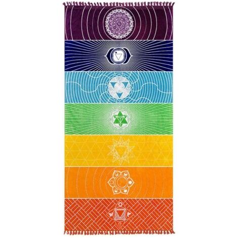 Tissu En Microfibre De Coton BohêMe Inde Mandala Plage Couverture 7 Chakra Arc-En-Ciel Tapisserie Murale Serviette De Plage De Bain De Tapis De Yoga Avec Pompons, 150 X 75 Cm (1/5)