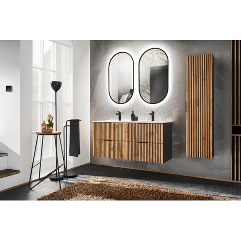 Ensemble complet de salle de bain avec meuble vasque 120 cm + 3 éléments - Sylve Black Wotan - Livraison gratuite