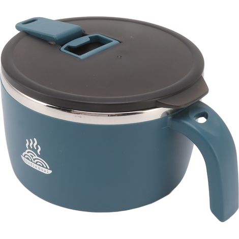 Bol à nouilles instantanées en acier inoxydable 900 ml avec couvercle, bleu, idéal pour les étudiants, les dortoirs et les bureaux. (1/5)