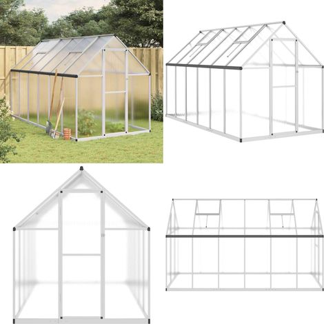 Serre avec cadre de base argenté 334x169x195 cm aluminium - Serre De Jardin - Serre Portable - Serre En Polycarbonate - Abri Jardin - Protection Des Plantes - Home & Living