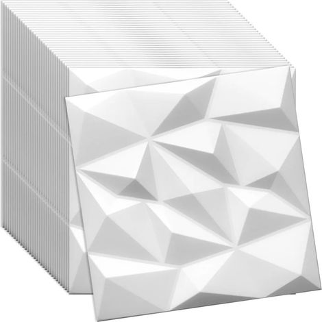 Panneau mural et de plafond 3D en polystyrène – blanc – 50 x 50 cm – 40 pièce – 10 m² – style moderne – montage facile