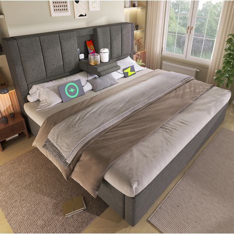 CHICFURN Cadre de lit lit plateforme beige style moderne 140 x 200 cm (1/5)
