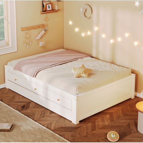 Cama nido 90x200 cm de madera blanca con 3 cajones, para espacios pequeños, sin colchón - CHICFURN (1/5)