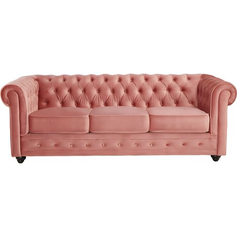 Canapés 3 places et 2 places en velours rose pastel CHESTERFIELD (1/4)