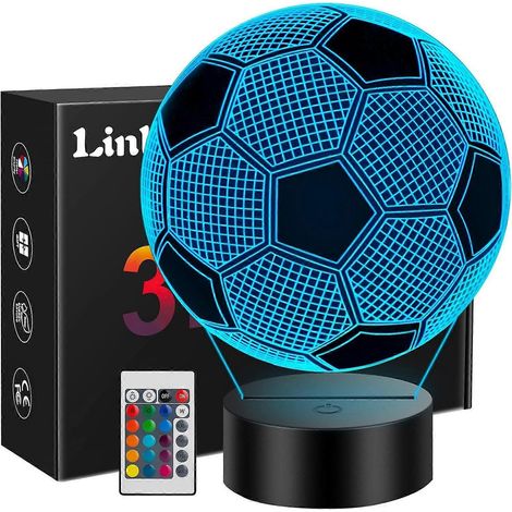 Cadeau de football pour garçons de 8 à 10 ans, veilleuse LED 3D avec télécommande, décoration d'anniversaire ou de Noël sur le thème du football