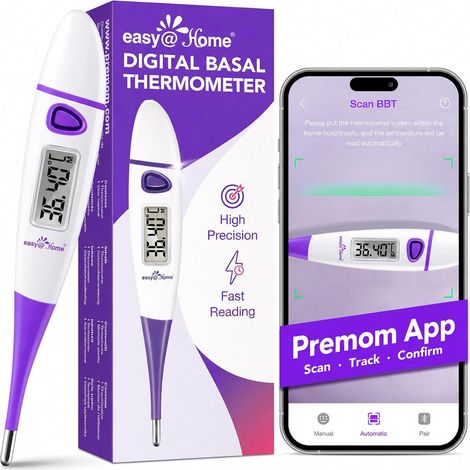 Thermomètre Numérique pour Adults, Basal Digital Thermomètres pour le suivi d'ovulation, Rapide et Précis, Fonction Mémoire & Signal Acoustique, Commutable ℃/℉, Violet(Non Bluetooth)