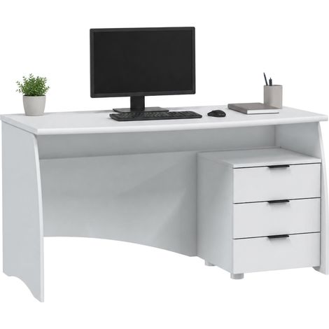 Escritorio Azziz, 3 Cajones, un Estante, Acabado Estructura Mate, 136x67x72h cm Blanco Mate