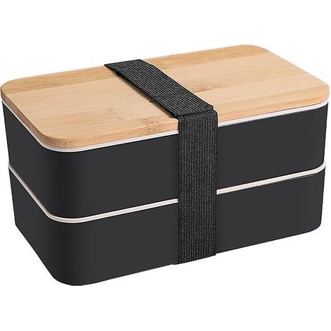 lunch Box Noir + Sac Isotherme Bento Japonais Design 3 Couverts Bento Box Bambou 2 Compartiments Hermtiques 1200 Ml Micro-ondes Lave-vaissel (1/4)