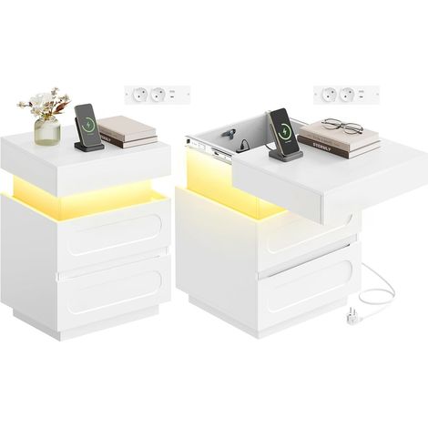 WOLTU 2x Comodino 2 Cassetti e Scomparto Segreto Bianco
