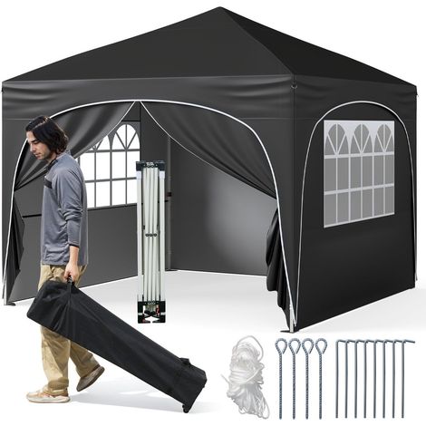 3x3 m pop up pavillon mit 4 abnehmbaren wanden schwarz