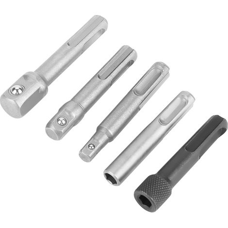 Adaptateur pour douilles SDS Plus en acier (3 pièces), rallonge hexagonale pour douilles SDS (2 pièces), accessoires pour outils électriques (1/5)
