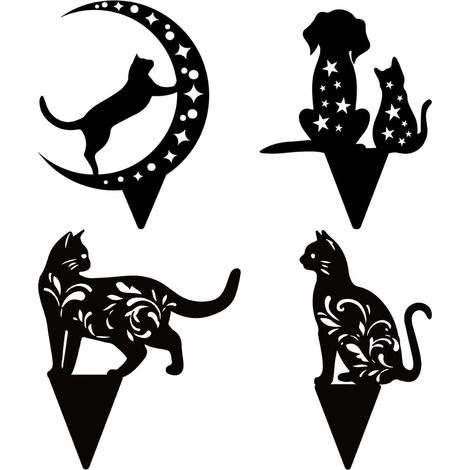 Statue Chat Acrylique - Silhouette Chat Noir Extérieur - Piquet Jardin Déco Animal - 4 Pièces - 25 x 20 cm (1/5)