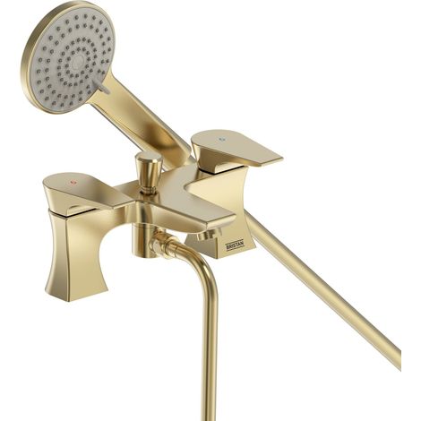 Bristan Hourglass Deck Mounted Bath Shower Mixer Tap Hose Head Brushed Brass (1/4)