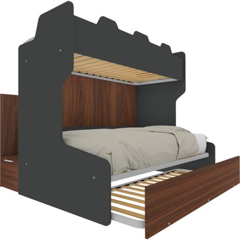 Letto a castello salvaspazio con scala contenitore - 1 Piazza e mezza + singolo - Basalto e Noce (1/5)