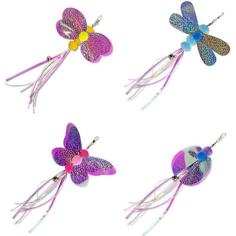 Set mit 4 Katzenspielzeug-Aufsätzen, in Insektenform, Quasten, Ersatz-Zauberstab-Aufsätze
