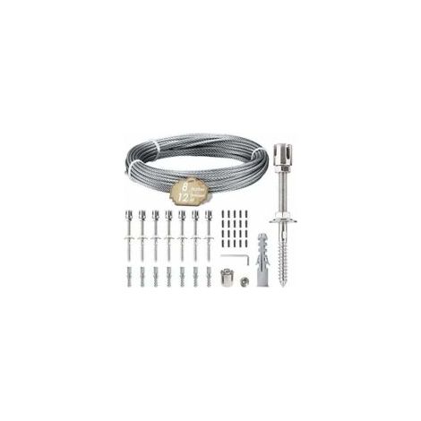 Support pour plantes grimpantes, kit de suspension de corde en acier inoxydable de 12 m avec câble en acier inoxydable de 3 mm et 8 tendeurs pour jardin/mur en béton/câble de clôture/bois massif - Cre (1/4)