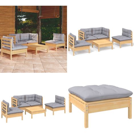 5-tlg. Garten-Lounge-Set mit Grauen Kissen Kiefer Massivholz - Gartengeräte - Gartenmöbel - Lounge Set - Kiefernholzmöbel - Outdoor Möbel - Home & Living (1/5)