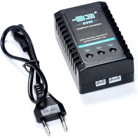 Chargeur B3 20 W 1,6 A pour batteries lithium-ion 2S/3S 7,4 V/11,1 V, mini chargeur portable compact à charge rapide 100-240 V pour drones, quadricoptères et bateaux radiocommandés. (1/5)
