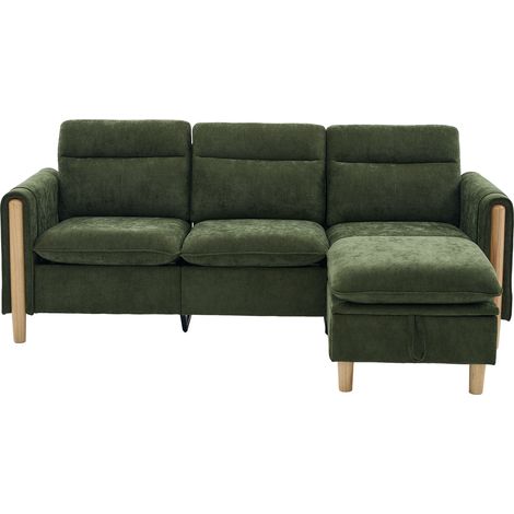 ELVMI Ecksofa 3-Sitzer in L-Form mit Wendecouch, Stauraum, Seitentaschen und Hocker, aus Chenille, Grün (1/5)