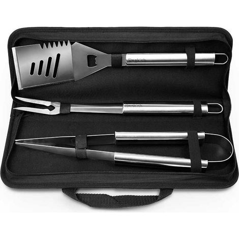 Trade Shop - Set Accessori Utensili Barbecue Bbq Con Forchettone Pinza Spatola Apribottiglia - (1/3)