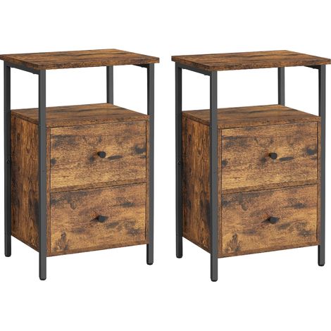 Vasagle – Lot de 2 tables de chevet industrielles – Panneaux d’aggloméré et acier – 2 tiroirs – Dimensions 38 x 28 x 60 cm – Marron rustique et noir (1/5)
