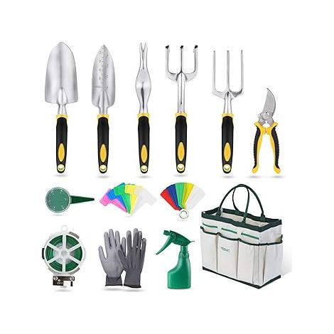 Set outils jardin ciseaux gants sac pulvérisateur inox jaune (1/5)