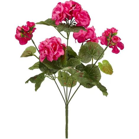 Geranium Artificiel - Faux Geranium Extérieur Résistant Aux UV - Pour Jardin Terrasse Intérieur - 1 Pièce - 35 Cm - Rouge Rose (1/4)