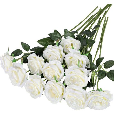 Fleurs Artificielles - XVX - 12 Roses Blanches - Soie - 21 pouces - Aspect Réaliste (1/5)