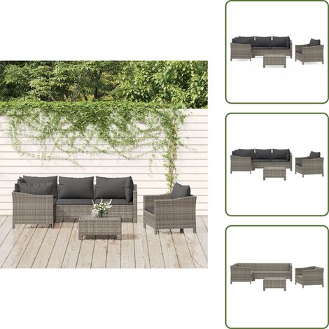 Cojines para sofá - vidaXL Set de muebles de jardín 6 pzas y cojines ratán sintético gris - Muebles de exterior