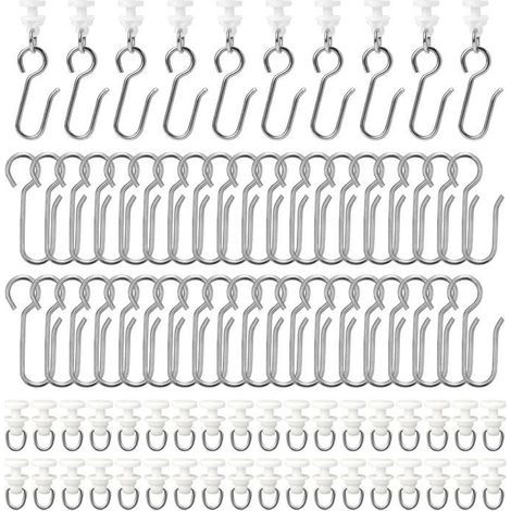 Set mit 100 Gardinenstangenhaken, 50 Metallhaken mit 50 Gardinenstangengleitern, Gardinengleiter (1/5)