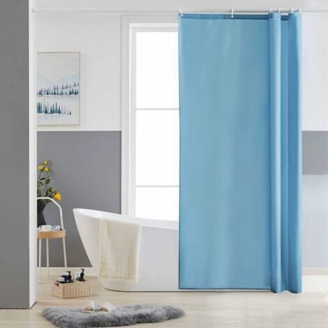 Rideau de Douche Tissu Imperméable,200x200 cm,Bleu Clair,Grand Rideaux Baignoire pour Salle de Bain,avec 12 Crochets,Anti Moisissure,Lavable en Machine,Textile en Polyester,Lesté (1/5)