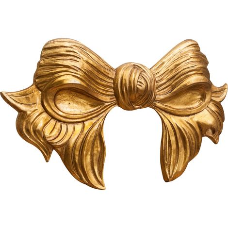 Decoro a Forma di Fiocco in Legno Finitura Foglia Oro Anticato L87xPR7xH50 cm Made in Italy