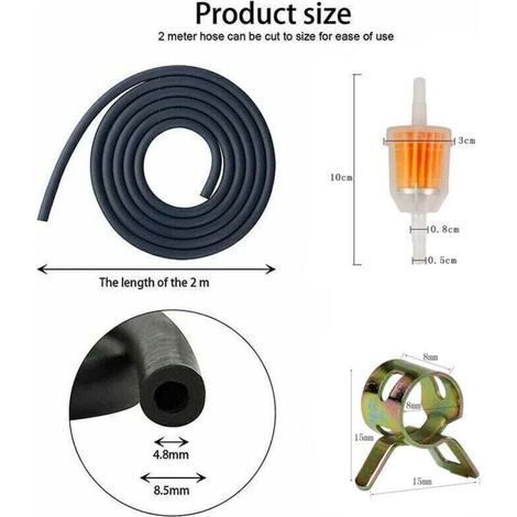 Kit de Filtre a Essence Moto avec 2 Pièces Filtre a Gasoil Carburant Diesel et 2M Durite Essence Tondeuse 8mm et 10 Pièces Collier Durite pour Scooters Moto,Tondeuses Gazon,Moteur