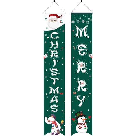 Bannière De Noël - Tissu Oxford Non Tissé - Pour Porte Intérieure Et Extérieure - 180 x 30 cm - Lot De 2 (1/4)
