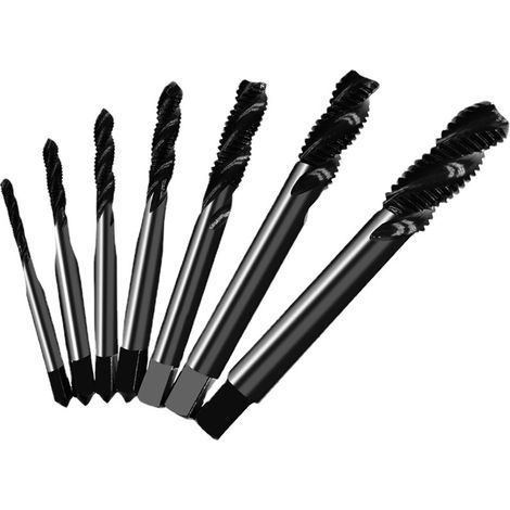 7 pièces Tarauds à filetage hélicoïdal en nitrure, HSS 6542 taraud à queue conique pour machine métrique Outil de taraudage de filetage M3 M4 M5 M6 M8 M10 M12 pour foret à bois (1/5)