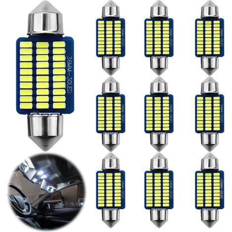 Eclairage led voiture,10 PCS Led voiture interieur,Led pour voiture,Eclairage interieur voiture,Lumiere voiture interieur,Eclairage interieur voiture,36MM,lumière blanche,Convient plupart des voitures