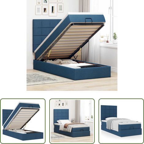 Matratze - Ottoman-Bett mit Matratze Blau 100x200 cm Stoff (1/5)