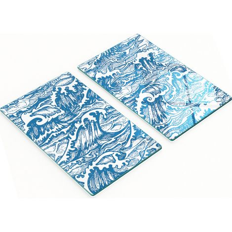 Tablas de servir de cristal para cocina con estampado de olas marinas, 2 x 30 x 52 cm.