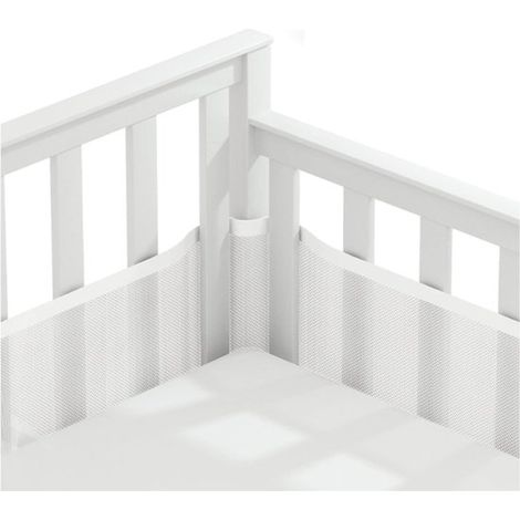 Set de 2 tours de lit bébé – 320 x 27 cm et 150 x 27 cm – Maille respirante – Protection tête – Blanc (1/5)