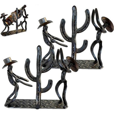 2 pièces Porte-bouteilles à vin, motif western cowboy et cactus, support de table rustique en métal, étagère de bar rétro pour bar à domicile ou salle à manger. (1/4)