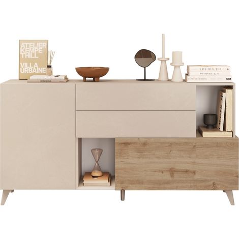 Madia cucina soggiorno 2 ante 2 cassetti legno bianco 181x42x94cm Kamie - Rovere - Bianco (1/4)