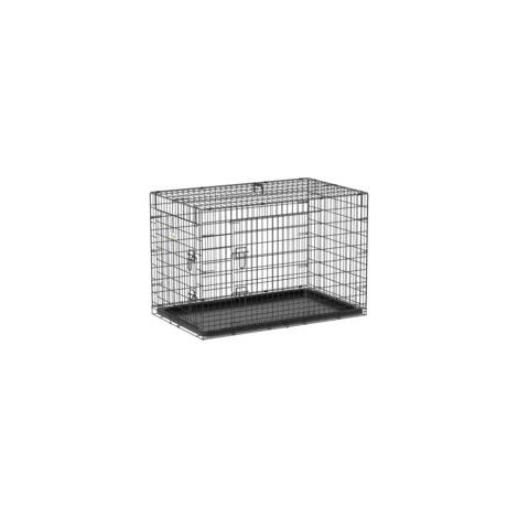 Pawhut – Cage et sac de transport pour chien – Métal noir – Dimensions 85x60x7cm – Double ouverture sécurisée – Plateau amovible et facile à nettoyer (1/5)