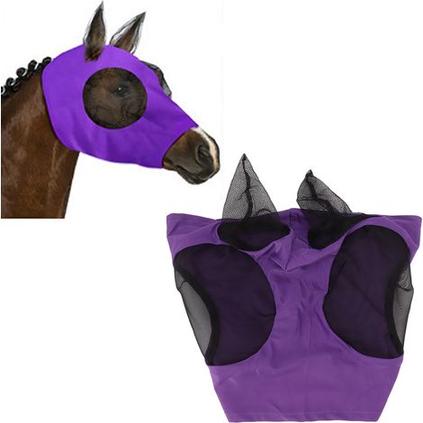 Masque de protection pour cheval, protecteur de visage élastique et respirant, masque anti-moustiques et insectes, couvre-chef violet pour chevaux (1/5)