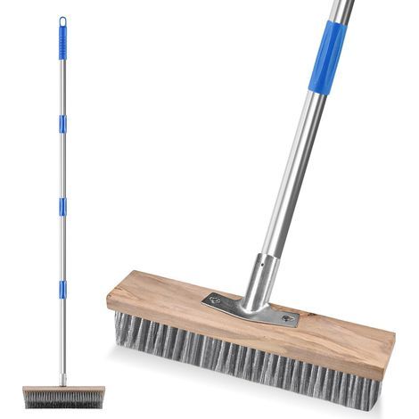 Metal Brush Broom, 160cm Handle, 30cm Head, Steel Wire for Patio, Garden, Outdoor Cleaning (1/5)