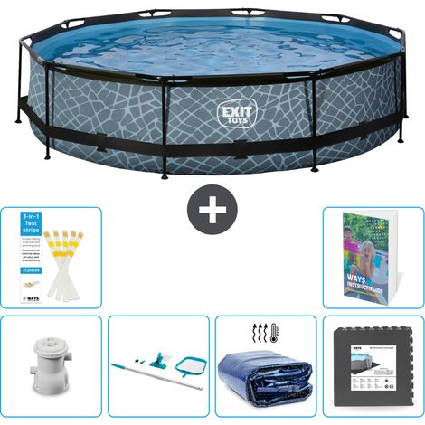 Exit Pool Rund - Steinoptik - 360x76 cm - 7-teilig S217