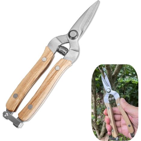 Professionelle Gartenschere, Pflanzenschere, Gartenschere aus Edelstahl. Schere mit Holzgriffen zum Ordnen, Beschneiden von Pflanzen, Pflücken von Obst und Gemüse