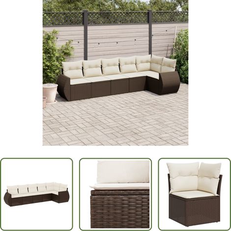 vidaXL Rattan - 6-tlg. Garten-Sofagarnitur mit Kissen Braun Poly Rattan (1/5)