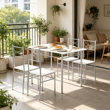 Set tavolo e 4 sedie da pranzo 110 x 70 x 76 cm bianco DESVIAE (1/4)