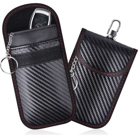 Signal Blocage Faraday Pochette Sac, Lot de 2 Pochettes Blocage Signal pour Clé Voiture, étui de Protection Anti RFID en Fibre de Carbone-Fei Yu (1/3)